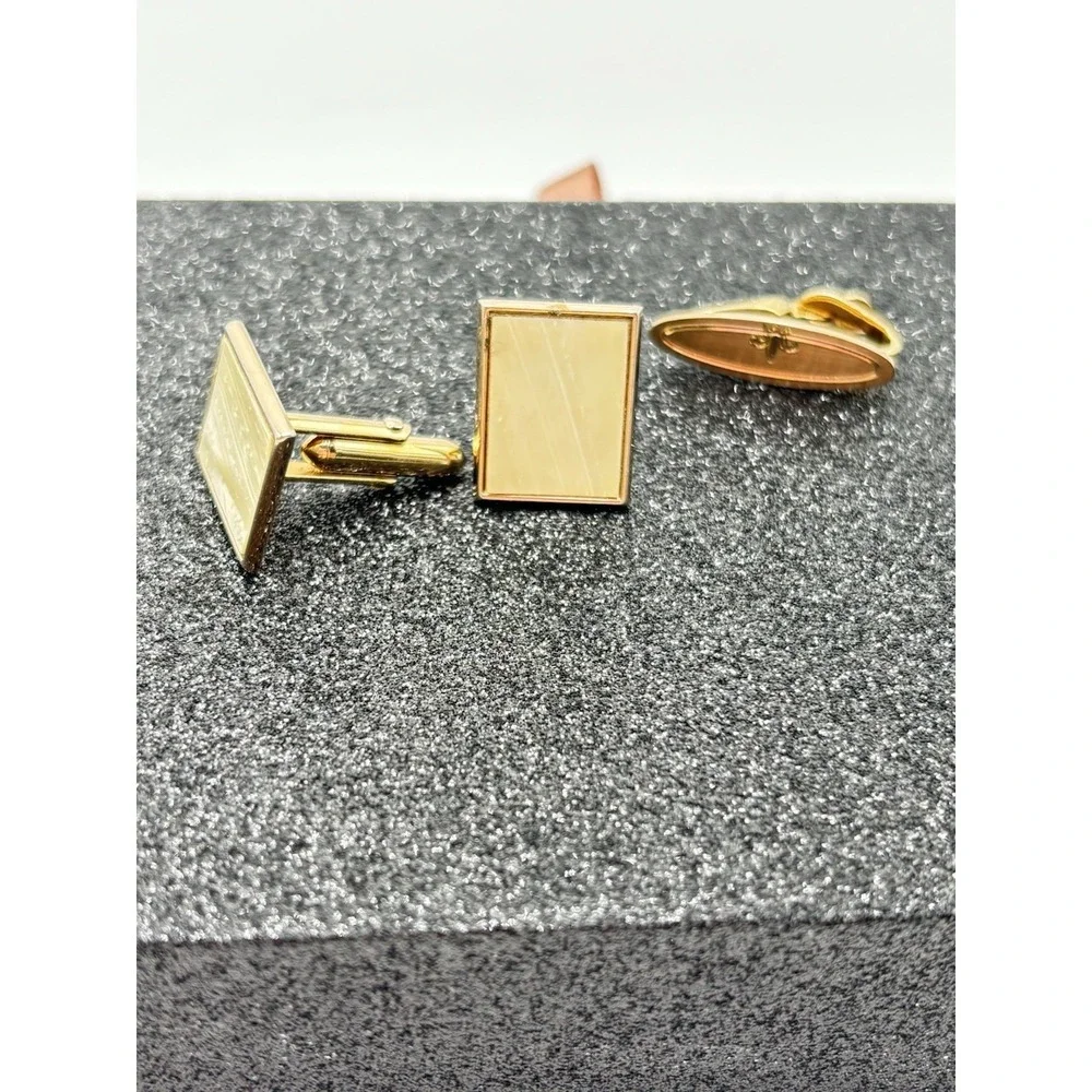 Vintage Swank Gold Tone Cufflinks Mother‎ of Pearl Inlay Mens Formal Wedding